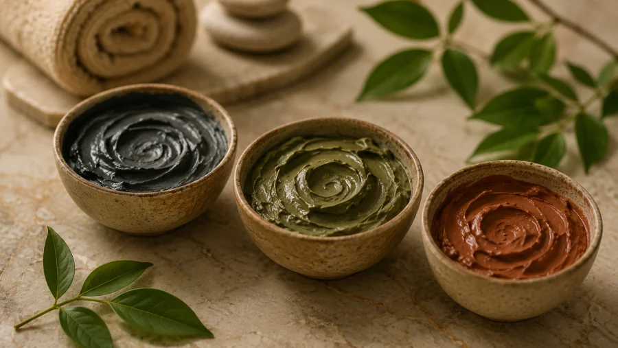 Volcanic clay, green clay, and body wrap bowls
