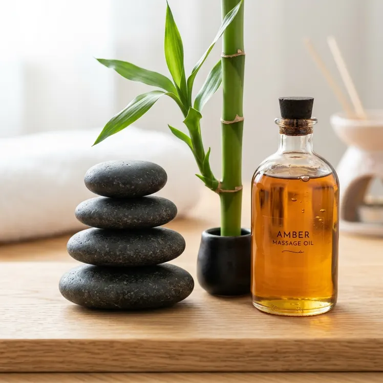 Spa stones, bamboo and oil